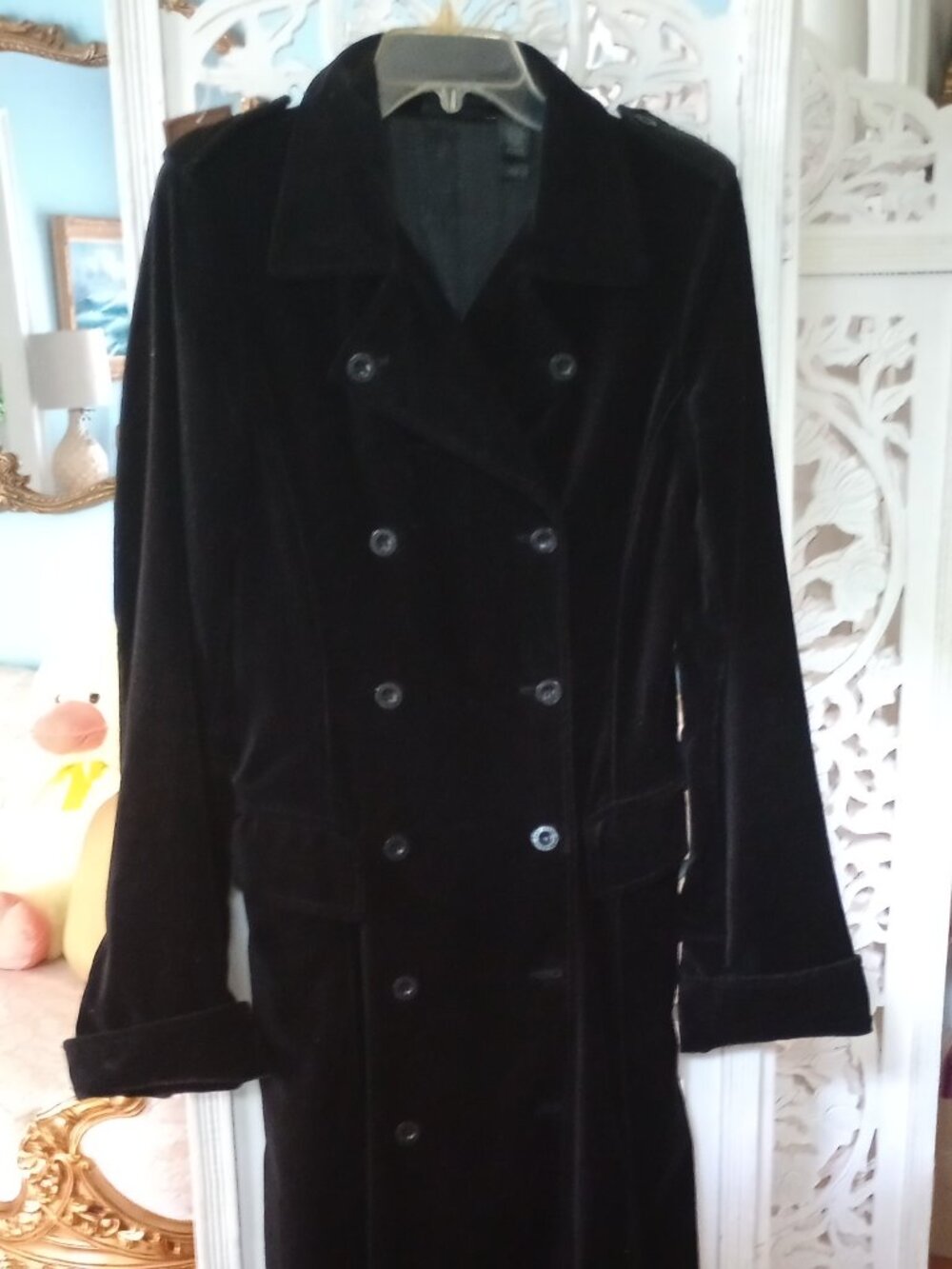 Black Velvet DKNY trench coat